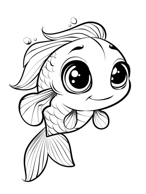Cute Fish Coloring Book Pages Simple Hand Drawn Animal illustration Line Art Outline Black and White (70)