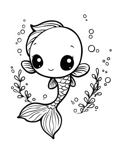 Cute Fish Coloring Book Pages Simple Hand Drawn Animal illustration Line Art Outline Black and White (33)