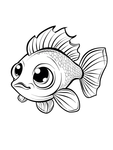 Cute Fish Coloring Book Pages Simple Hand Drawn Animal illustration Line Art Outline Black and White (52)
