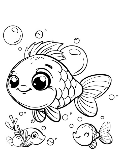 Cute Fish Coloring Book Pages Simple Hand Drawn Animal illustration Line Art Outline Black and White (59)