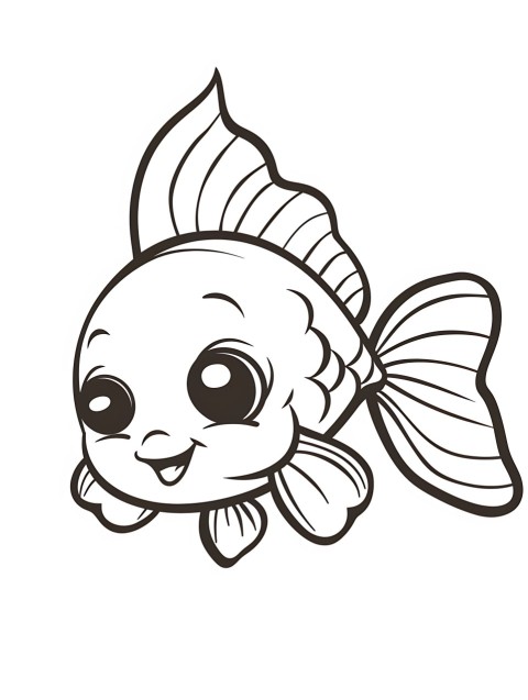 Cute Fish Coloring Book Pages Simple Hand Drawn Animal illustration Line Art Outline Black and White (71)
