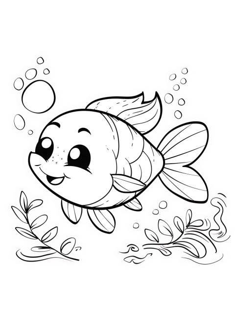 Cute Fish Coloring Book Pages Simple Hand Drawn Animal illustration Line Art Outline Black and White (61)
