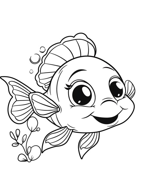 Cute Fish Coloring Book Pages Simple Hand Drawn Animal illustration Line Art Outline Black and White (98)