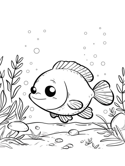 Cute Fish Coloring Book Pages Simple Hand Drawn Animal illustration Line Art Outline Black and White (35)