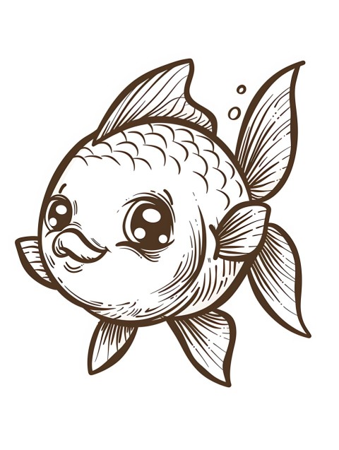 Cute Fish Coloring Book Pages Simple Hand Drawn Animal illustration Line Art Outline Black and White (99)