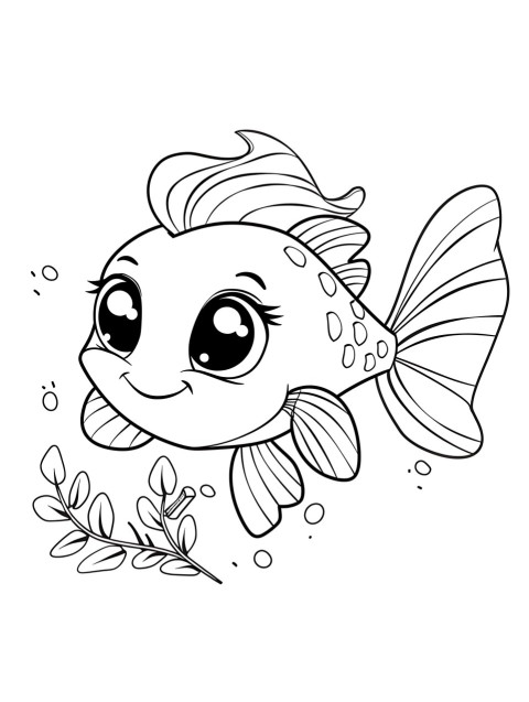 Cute Fish Coloring Book Pages Simple Hand Drawn Animal illustration Line Art Outline Black and White (85)