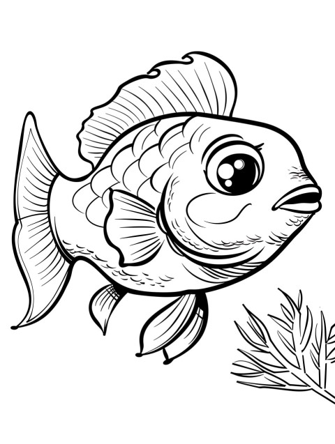 Cute Fish Coloring Book Pages Simple Hand Drawn Animal illustration Line Art Outline Black and White (3)