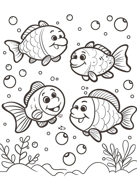 Cute Fish Coloring Book Pages Simple Hand Drawn Animal illustration Line Art Outline Black and White (6)