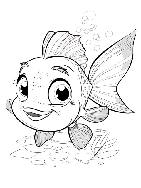 Cute Fish Coloring Book Pages Simple Hand Drawn Animal illustration Line Art Outline Black and White (104)