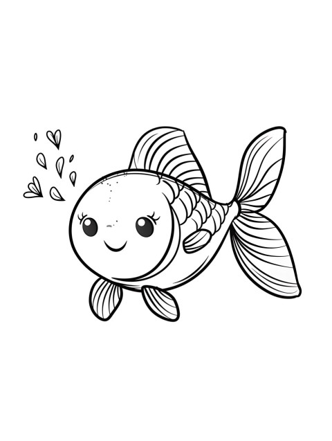 Cute Fish Coloring Book Pages Simple Hand Drawn Animal illustration Line Art Outline Black and White (109)