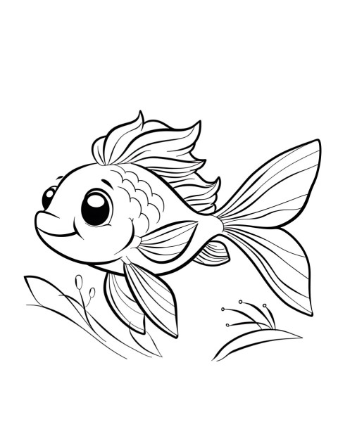 Cute Fish Coloring Book Pages Simple Hand Drawn Animal illustration Line Art Outline Black and White (117)
