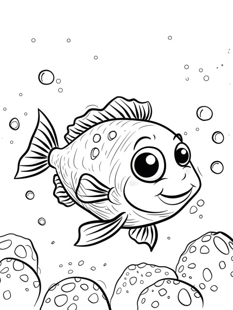 Cute Fish Coloring Book Pages Simple Hand Drawn Animal illustration Line Art Outline Black and White (122)