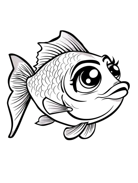 Cute Fish Coloring Book Pages Simple Hand Drawn Animal illustration Line Art Outline Black and White (124)