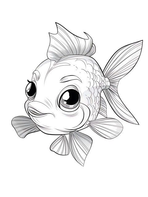 Cute Fish Coloring Book Pages Simple Hand Drawn Animal illustration Line Art Outline Black and White (101)