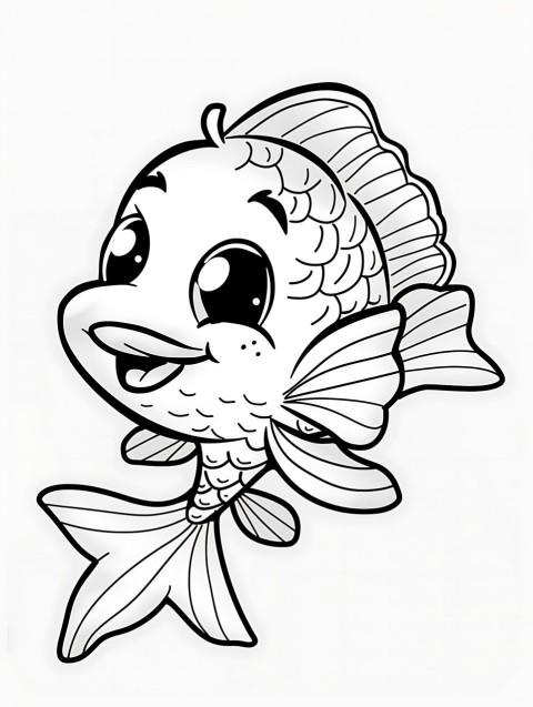 Cute Fish Coloring Book Pages Simple Hand Drawn Animal illustration Line Art Outline Black and White (120)