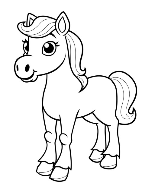 Cute Horse Coloring Book Pages Simple Hand Drawn Animal illustration Line Art Outline Black and White (88)