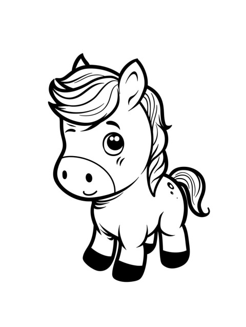 Cute Horse Coloring Book Pages Simple Hand Drawn Animal illustration Line Art Outline Black and White (61)