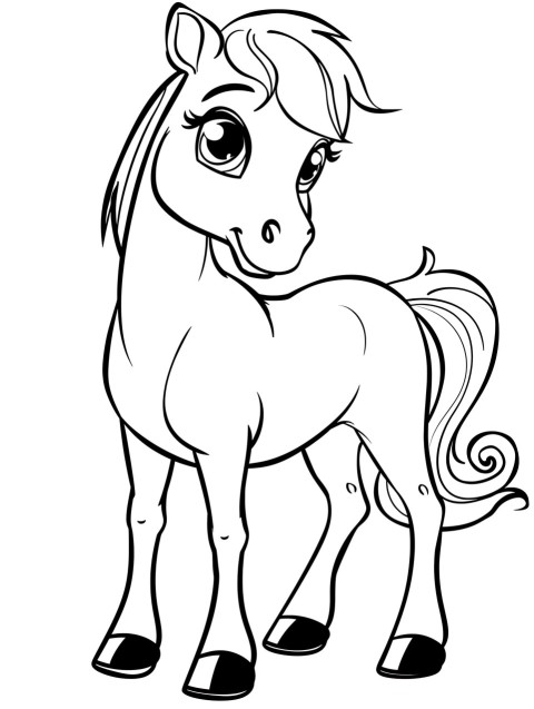 Cute Horse Coloring Book Pages Simple Hand Drawn Animal illustration Line Art Outline Black and White (6)