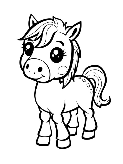 Cute Horse Coloring Book Pages Simple Hand Drawn Animal illustration Line Art Outline Black and White (77)