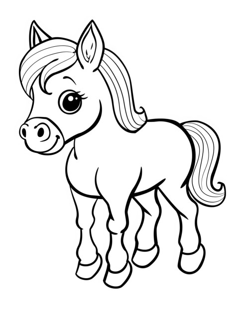 Cute Horse Coloring Book Pages Simple Hand Drawn Animal illustration Line Art Outline Black and White (84)
