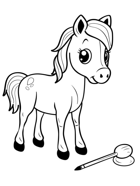 Cute Horse Coloring Book Pages Simple Hand Drawn Animal illustration Line Art Outline Black and White (52)