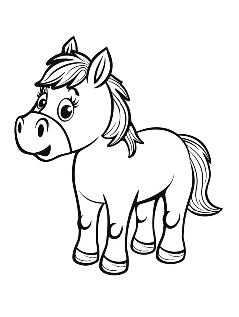 Cute Horse Coloring Book Pages Simple Hand Drawn Animal illustration Line Art Outline Black and White (7)