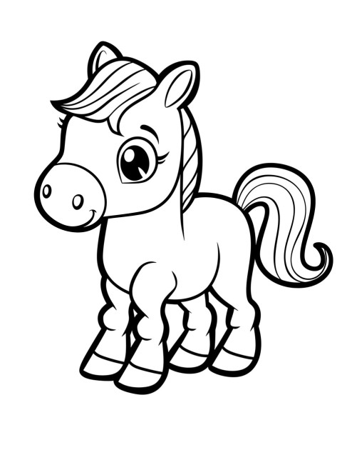 Cute Horse Coloring Book Pages Simple Hand Drawn Animal illustration Line Art Outline Black and White (94)