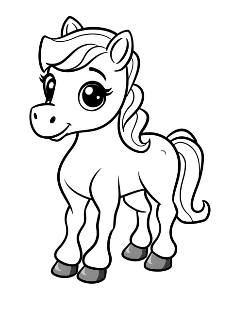 Cute Horse Coloring Book Pages Simple Hand Drawn Animal illustration Line Art Outline Black and White (45)