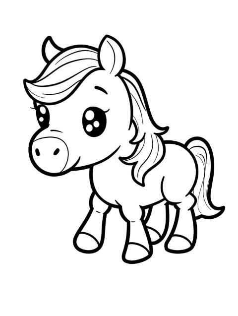 Cute Horse Coloring Book Pages Simple Hand Drawn Animal illustration Line Art Outline Black and White (66)