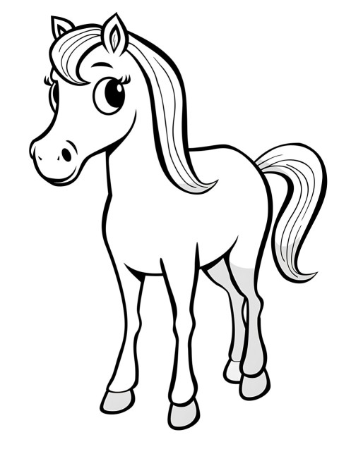 Cute Horse Coloring Book Pages Simple Hand Drawn Animal illustration Line Art Outline Black and White (74)