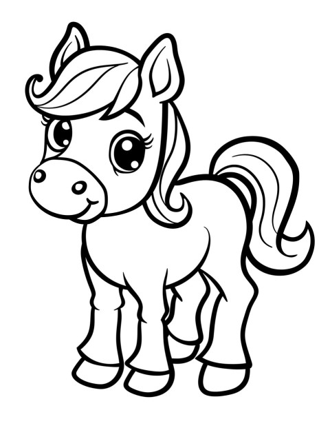 Cute Horse Coloring Book Pages Simple Hand Drawn Animal illustration Line Art Outline Black and White (65)