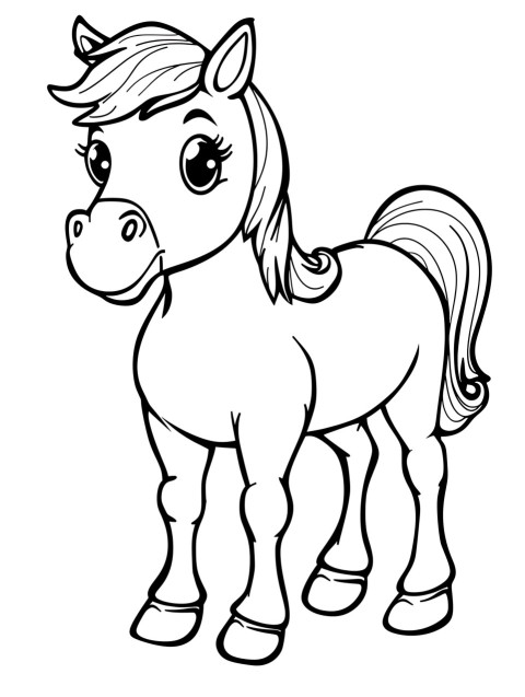Cute Horse Coloring Book Pages Simple Hand Drawn Animal illustration Line Art Outline Black and White (68)