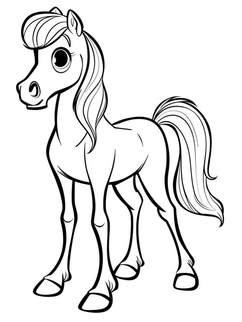 Cute Horse Coloring Book Pages Simple Hand Drawn Animal illustration Line Art Outline Black and White (92)
