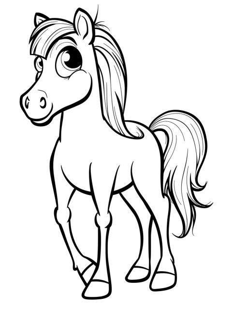 Cute Horse Coloring Book Pages Simple Hand Drawn Animal illustration Line Art Outline Black and White (73)
