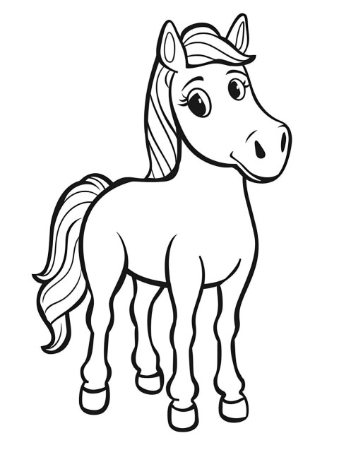 Cute Horse Coloring Book Pages Simple Hand Drawn Animal illustration Line Art Outline Black and White (91)