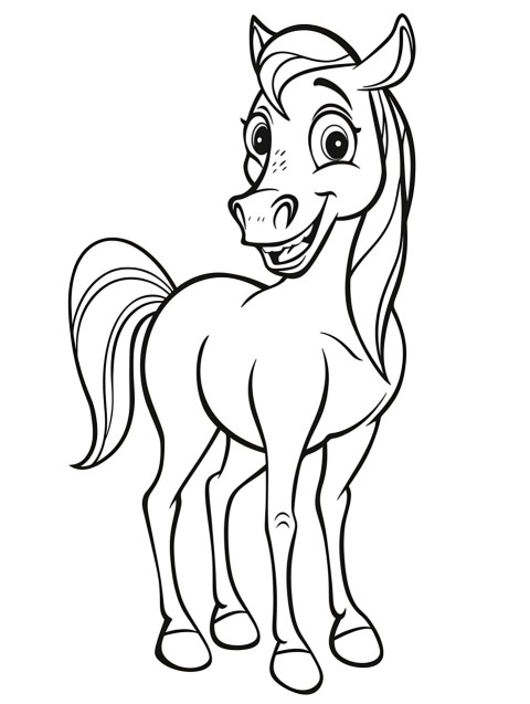 Cute Horse Coloring Book Pages Simple Hand Drawn Animal illustration Line Art Outline Black and White (100)