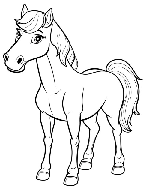 Cute Horse Coloring Book Pages Simple Hand Drawn Animal illustration Line Art Outline Black and White (43)