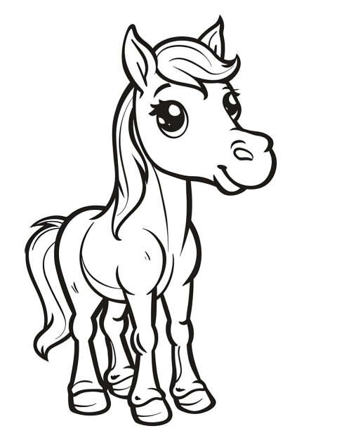 Cute Horse Coloring Book Pages Simple Hand Drawn Animal illustration Line Art Outline Black and White (51)