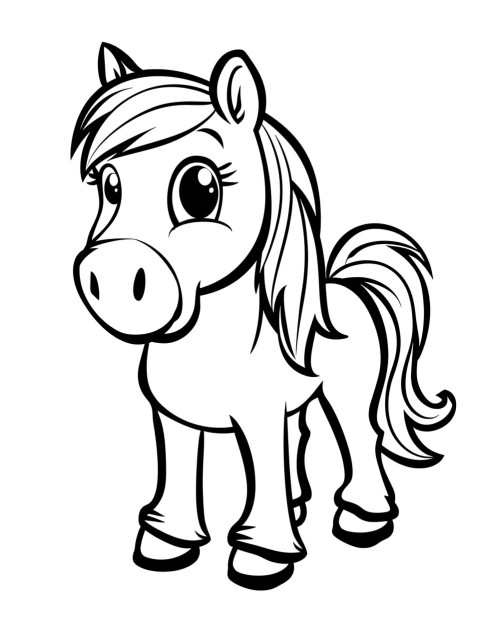 Cute Horse Coloring Book Pages Simple Hand Drawn Animal illustration Line Art Outline Black and White (89)