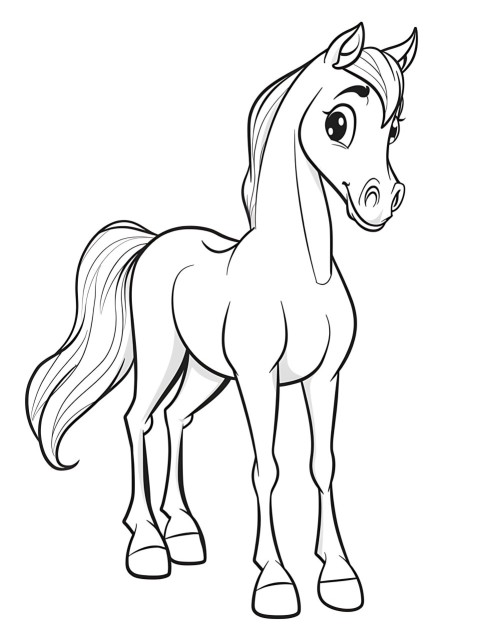 Cute Horse Coloring Book Pages Simple Hand Drawn Animal illustration Line Art Outline Black and White (46)