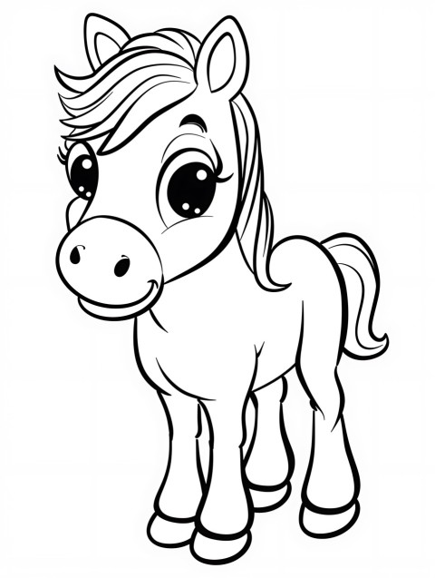 Cute Horse Coloring Book Pages Simple Hand Drawn Animal illustration Line Art Outline Black and White (33)