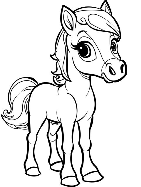 Cute Horse Coloring Book Pages Simple Hand Drawn Animal illustration Line Art Outline Black and White (44)