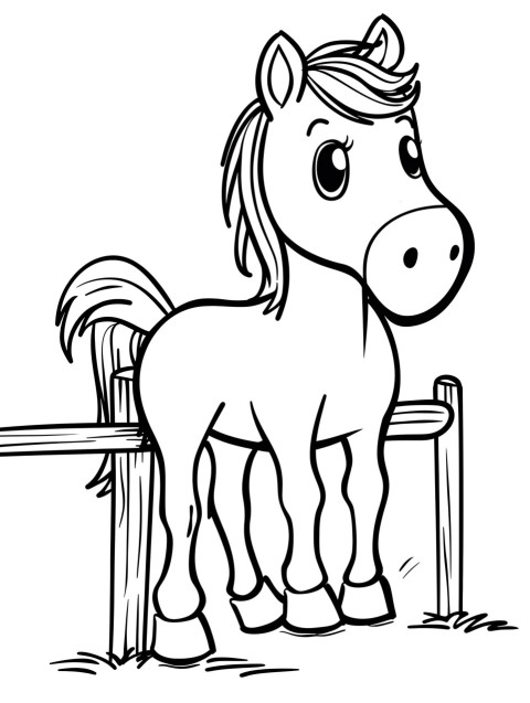 Cute Horse Coloring Book Pages Simple Hand Drawn Animal illustration Line Art Outline Black and White (81)