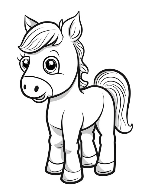 Cute Horse Coloring Book Pages Simple Hand Drawn Animal illustration Line Art Outline Black and White (32)