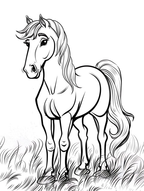 Cute Horse Coloring Book Pages Simple Hand Drawn Animal illustration Line Art Outline Black and White (14)