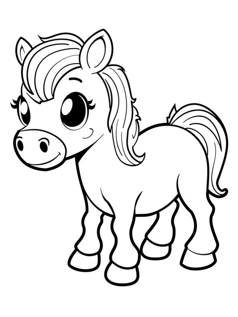 Cute Horse Coloring Book Pages Simple Hand Drawn Animal illustration Line Art Outline Black and White (40)