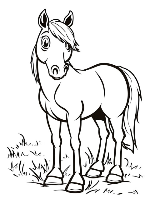 Cute Horse Coloring Book Pages Simple Hand Drawn Animal illustration Line Art Outline Black and White (67)