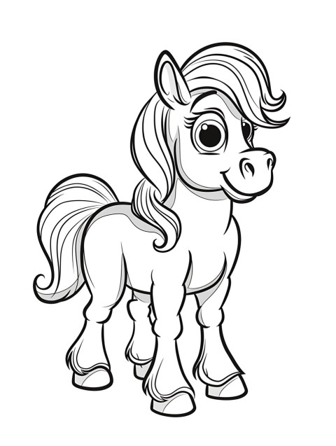 Cute Horse Coloring Book Pages Simple Hand Drawn Animal illustration Line Art Outline Black and White (96)