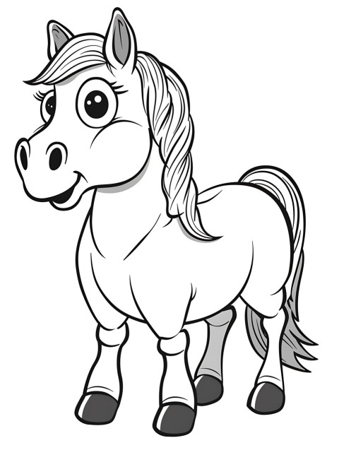 Cute Horse Coloring Book Pages Simple Hand Drawn Animal illustration Line Art Outline Black and White (76)