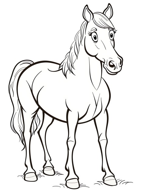 Cute Horse Coloring Book Pages Simple Hand Drawn Animal illustration Line Art Outline Black and White (4)